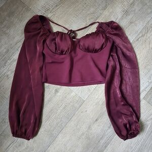 Elegant Burgundy Crop Top with Puff Sleeves